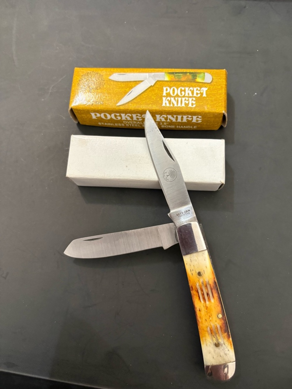 Twin Tree Men's Pocket Knife with Amber Bone Handle